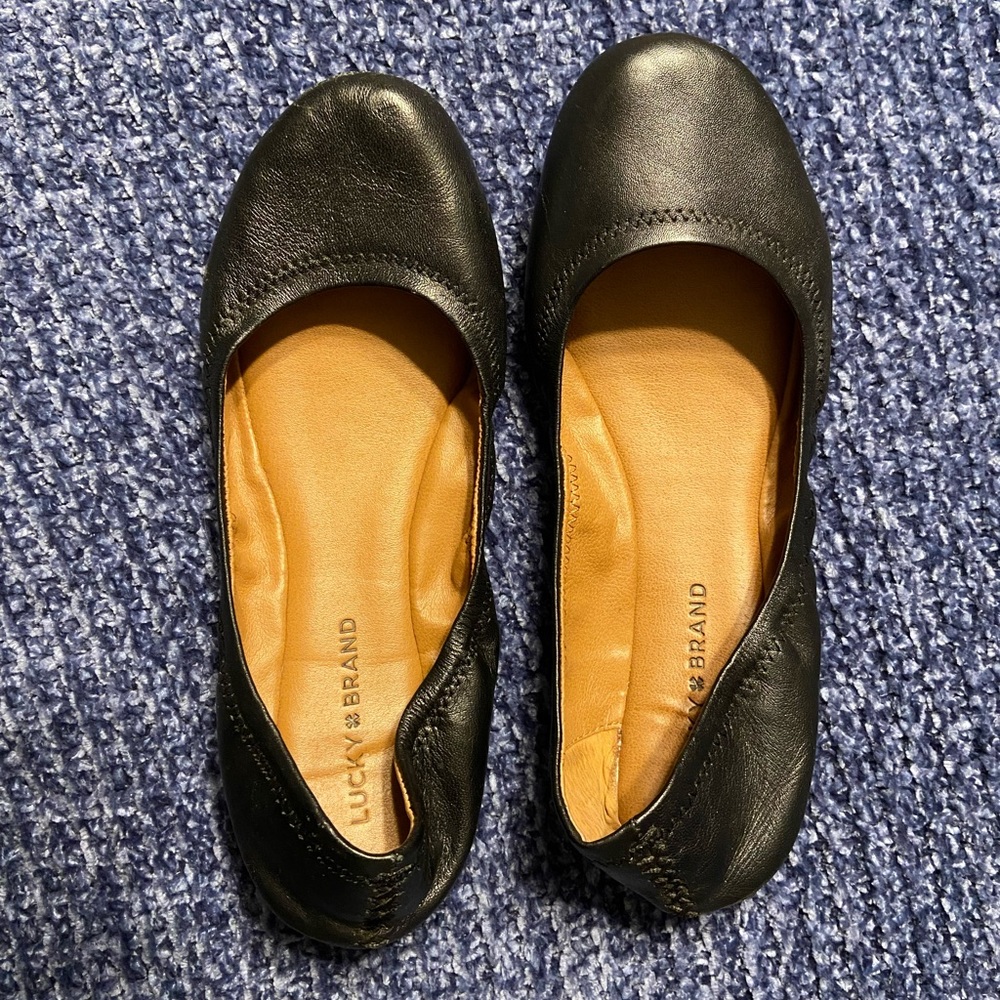 Lucky Brand Black Leather Flats 9M Pre-Owned